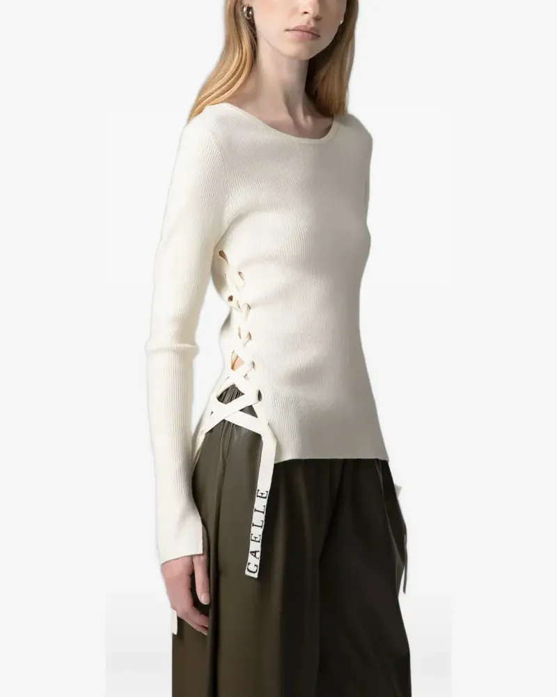 Gaëlle Bonheur lace-up ribbed-knit sweater - Nude Nude