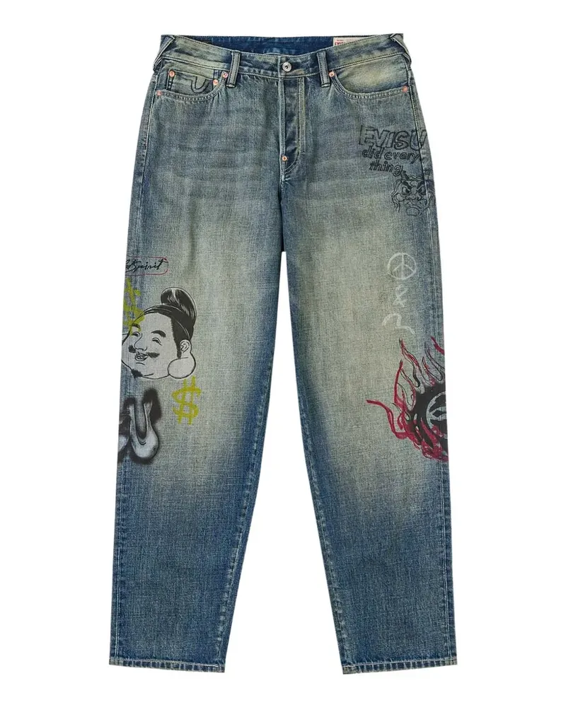 Evisu graphic-print jeans - Blau Blau