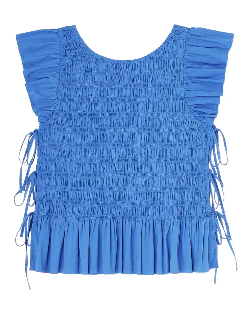 Ganni Gesmokte Bluse mit Rüschenärmeln - Blau Blau
