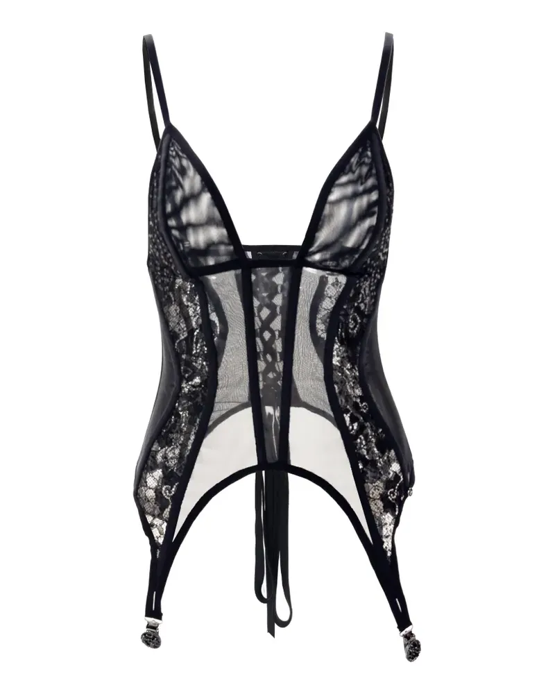 NISSA lace-insert tulle top - Schwarz Schwarz