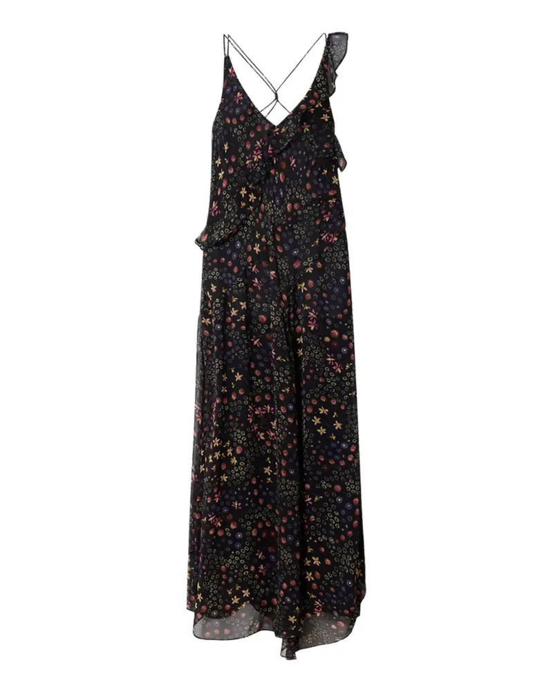 Isabel Marant Gerüschtes Luxie Midikleid mit Blumenprint - Schwarz Schwarz