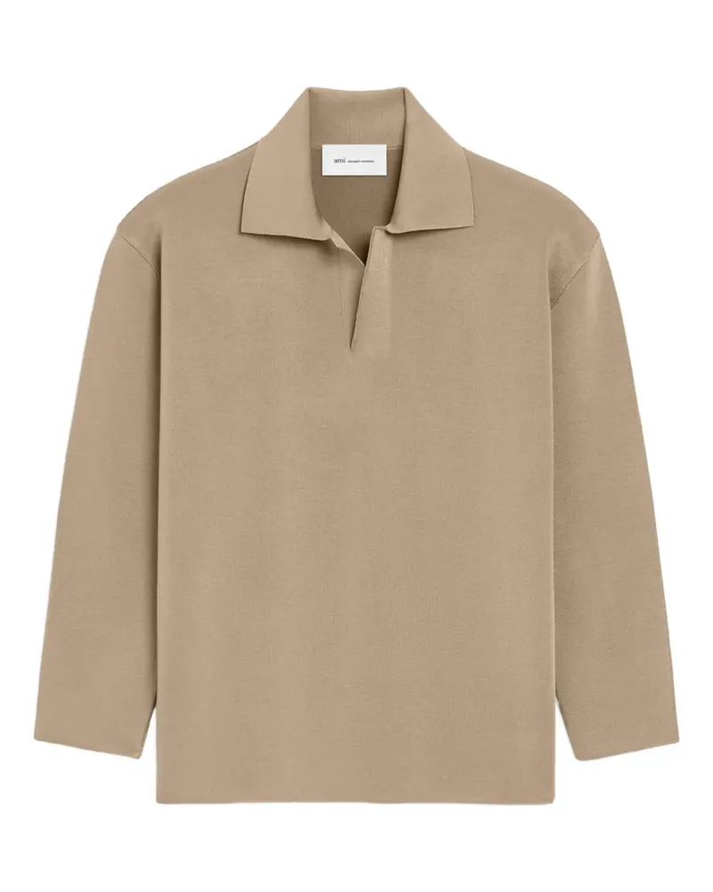 AMI Paris Langärmeliger Pullover mit Polokragen - Nude Nude