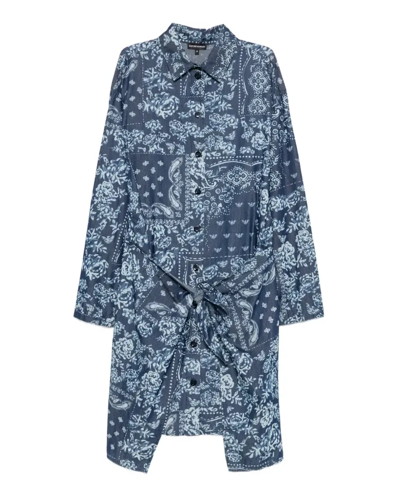 Emporio Armani bandana-print tie-front asymmetric dress - Blau Blau