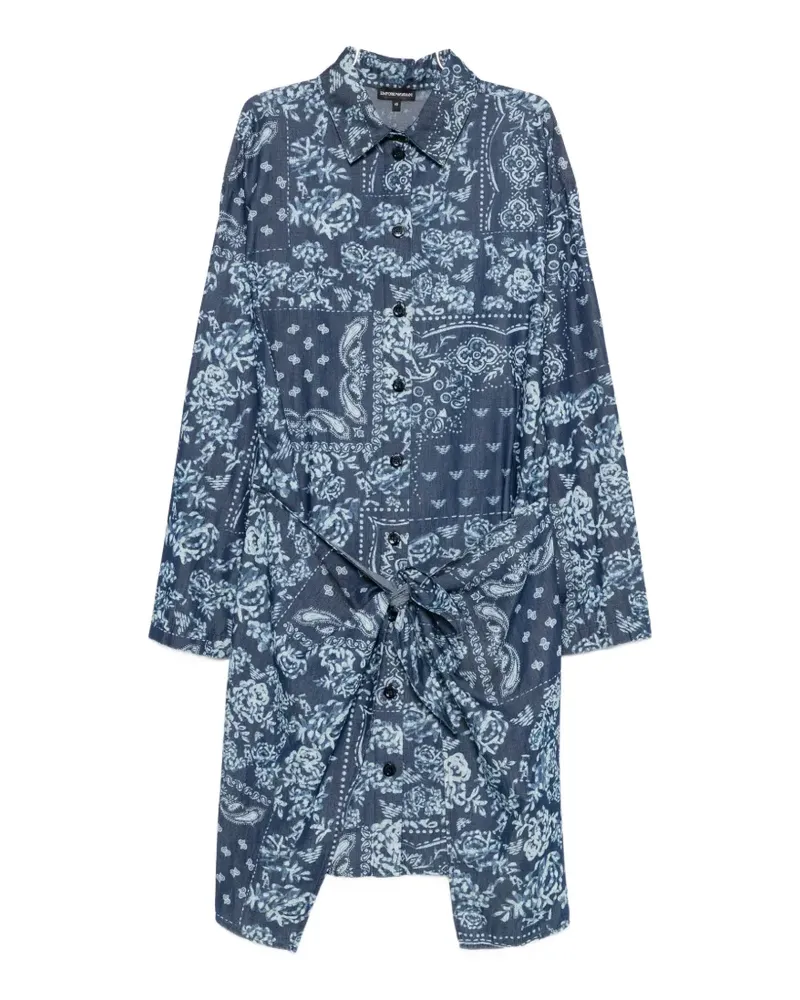 Emporio Armani bandana-print tie-front asymmetric dress - Blau Blau