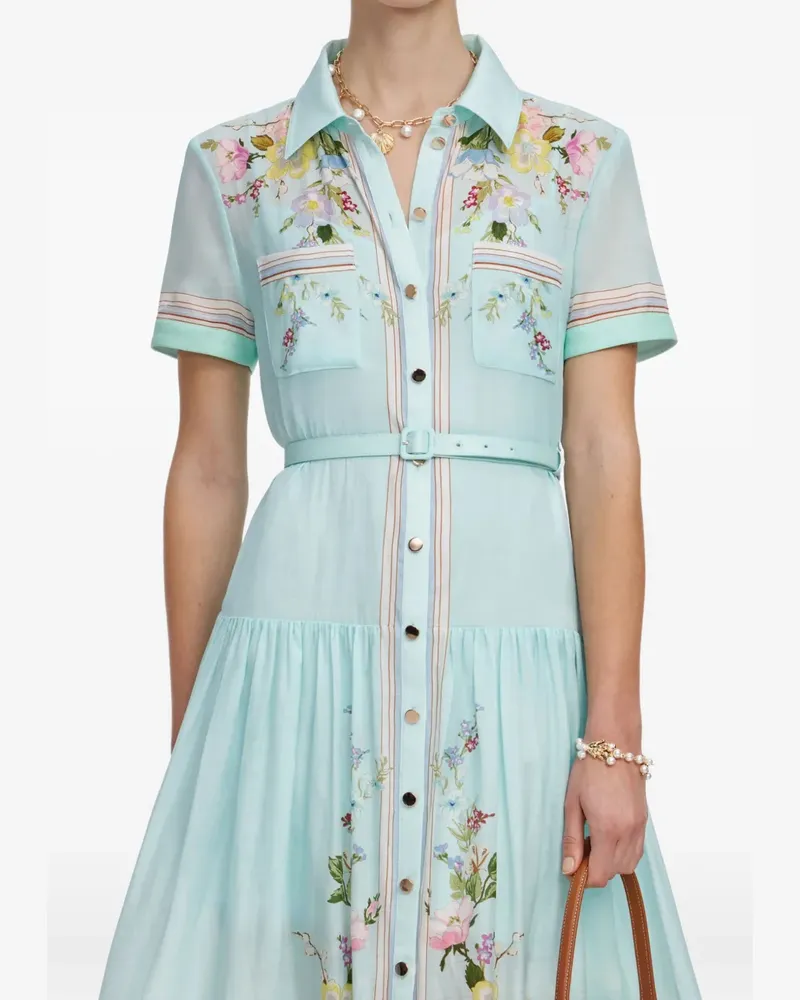 Self-Portrait floral-print belted maxi dress - Blau Blau