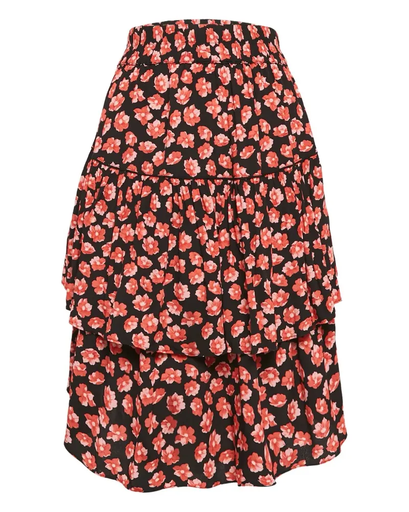 Ganni Gestufter Rock mit Blumen-Print - Schwarz Schwarz