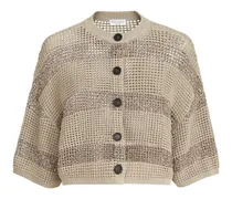 Gestreifter Cropped-Cardigan - Nude