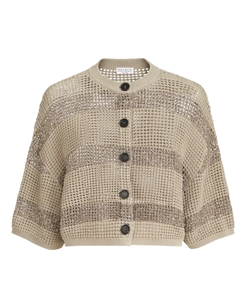 Brunello Cucinelli Gestreifter Cropped-Cardigan - Nude Nude