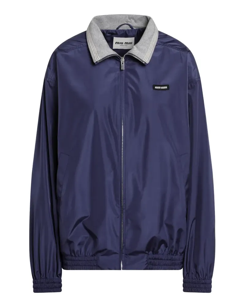 Miu Miu logo-patch zip-up jacket - Blau Blau