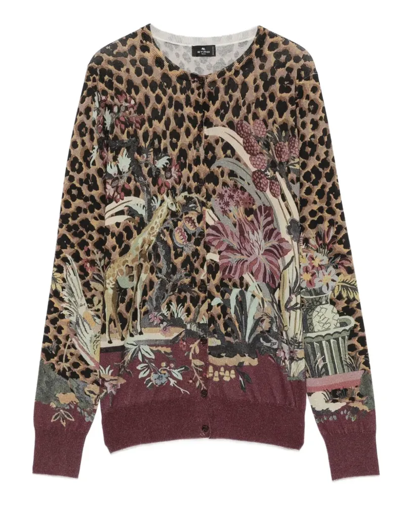 Etro Cardigan mit Leopardenprint und Blumenintarsie - Braun Braun