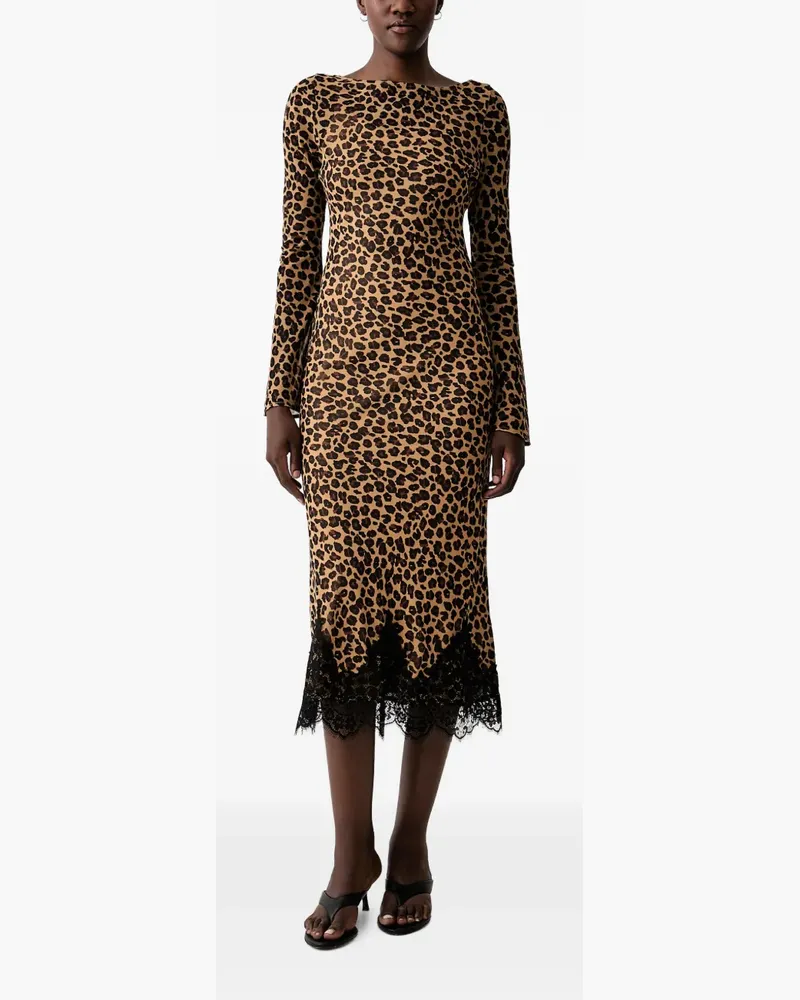 Never Fully Dressed Midikleid mit Leopardenprint - Nude Nude