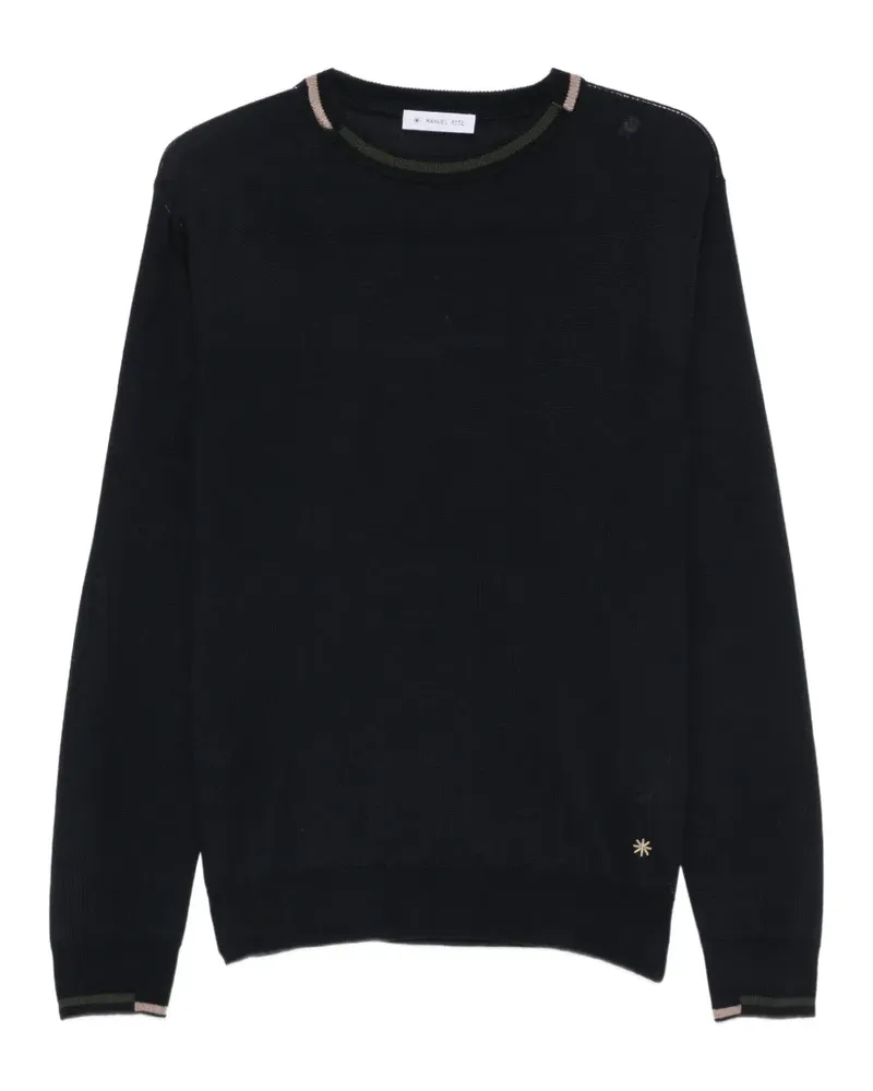 Manuel Ritz Pullover aus Wollgemisch mit Kontrastbesatz - Schwarz Schwarz