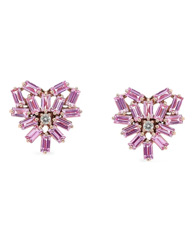 Suzanne Kalan 18kt Rotgoldcreolen mit Diamant und pinkem Saphir Gold