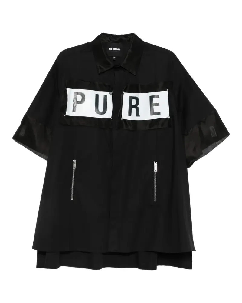 Les Hommes graphic-print zip-pocket shirt - Schwarz Schwarz