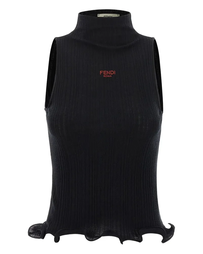 Fendi Gerüschtes Oberteil mit Stehkragen - Schwarz Schwarz