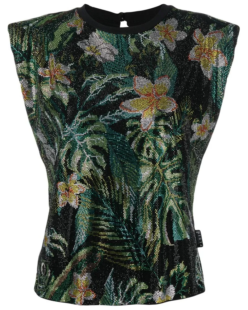 Philipp Plein Tanktop mit Blumen-Print - Schwarz Schwarz
