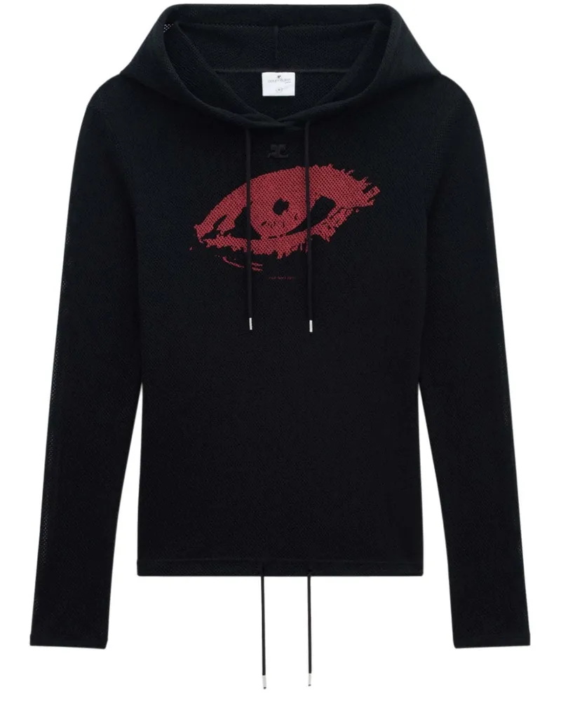 Courrèges Hoodie aus Mesh mit grafischem Print - Schwarz Schwarz