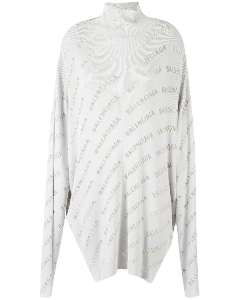 Balenciaga Gerippter Pullover mit Logo-Print Grau