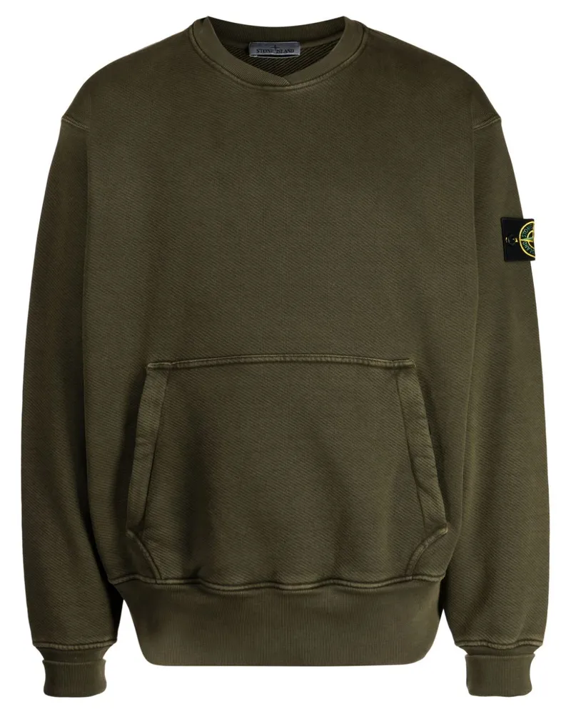Stone Island Gerippter Pullover mit Kompass-Patch - Grün Grün