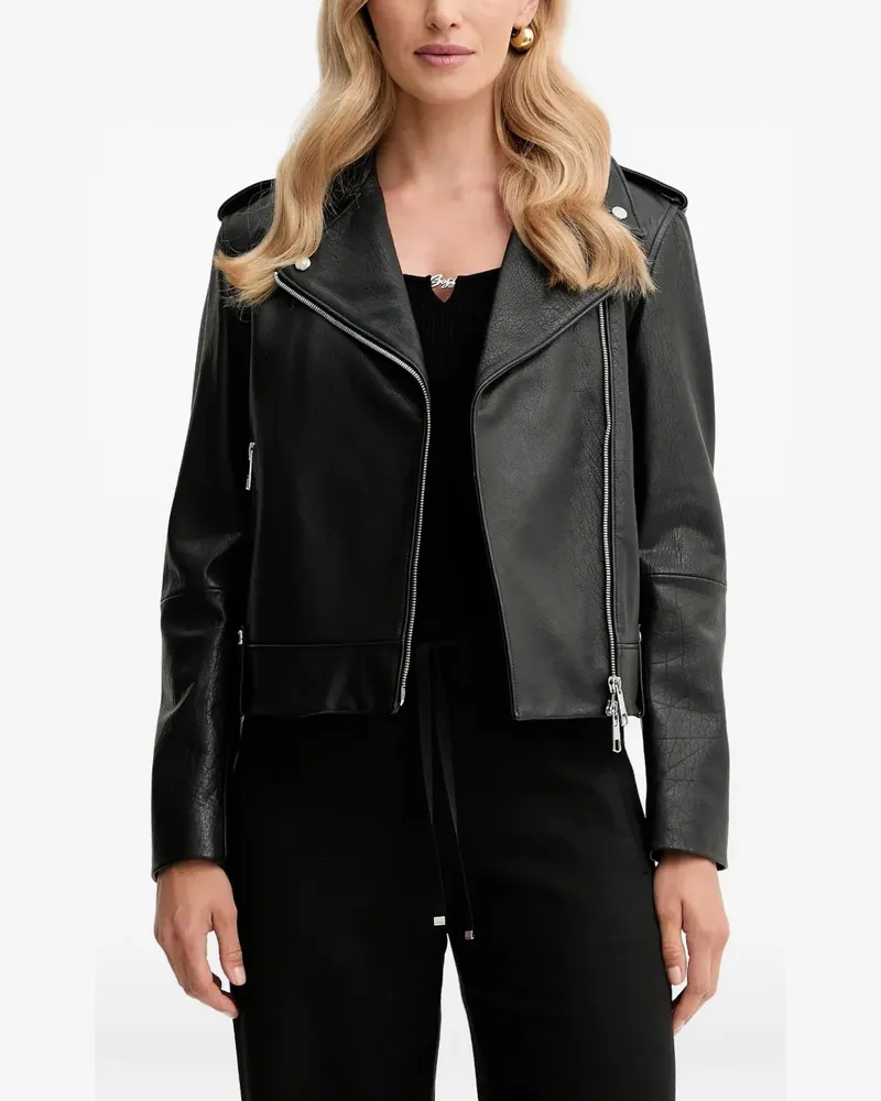 HUGO BOSS Lederjacke mit Reißverschluss - Schwarz Schwarz