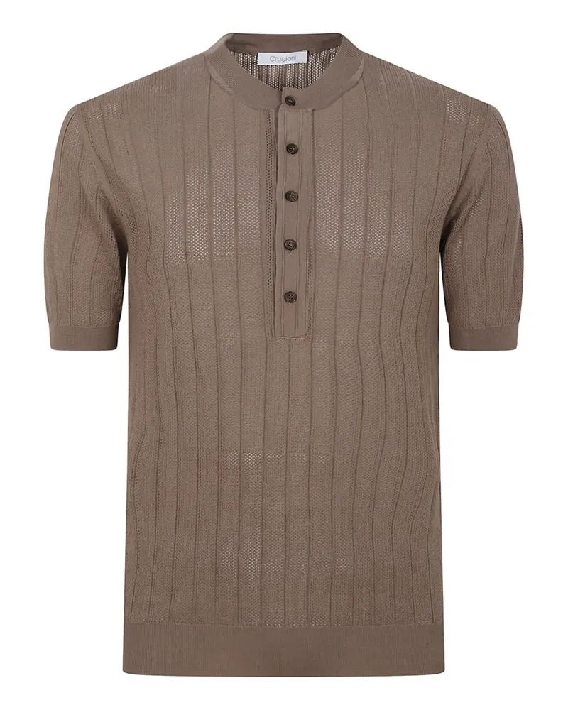 Cruciani ribbed-knit short-sleeve polo shirt - Braun Braun