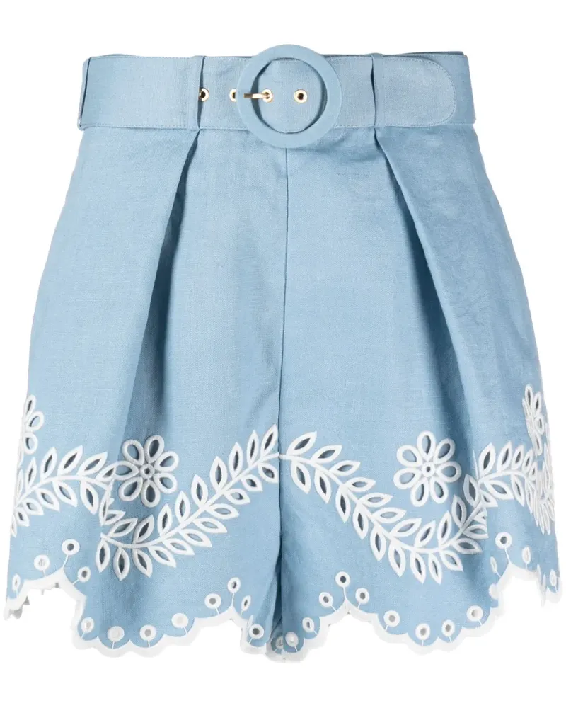 Zimmermann Bestickte Junie Shorts aus Leinen - Blau Blau