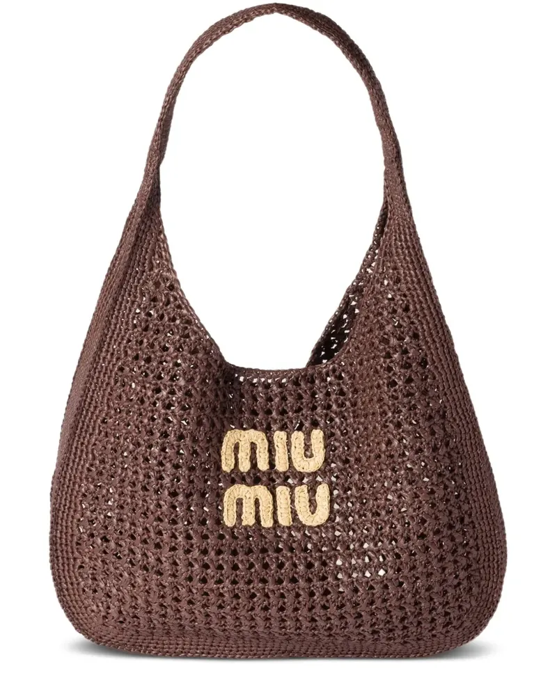 Miu Miu Schultertasche mit Raffiabast-Effekt - Braun Braun