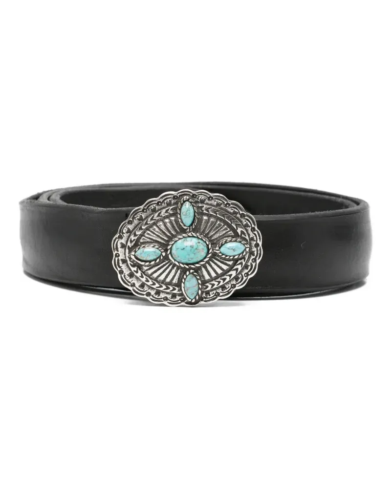 Orciani turquoise-embellished leather belt - Schwarz Schwarz