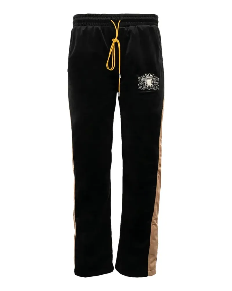 RHUDE crest-embroidered velvet track pants - Schwarz Schwarz