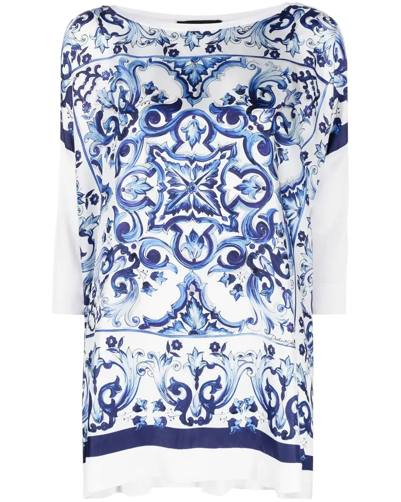 Dolce & Gabbana Seidenbluse mit Majolica-Print - Weiß Weiß