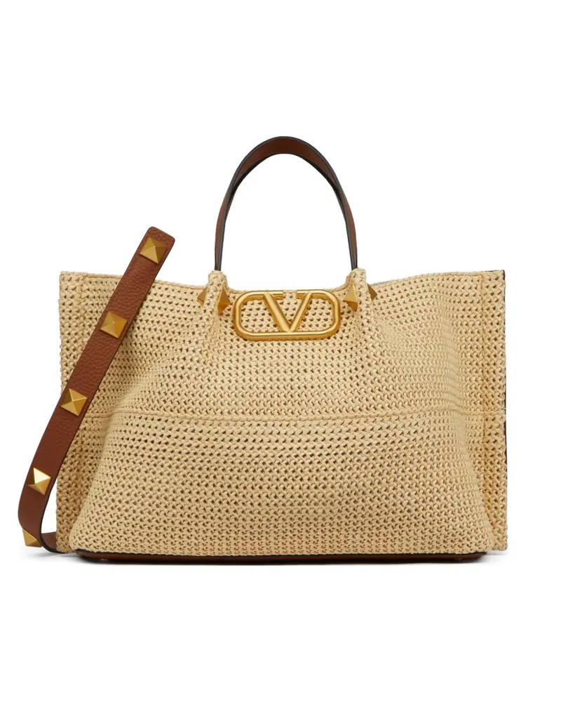 Valentino Garavani Mittelgroße Summer Tote Bag aus Stroh - Nude Nude