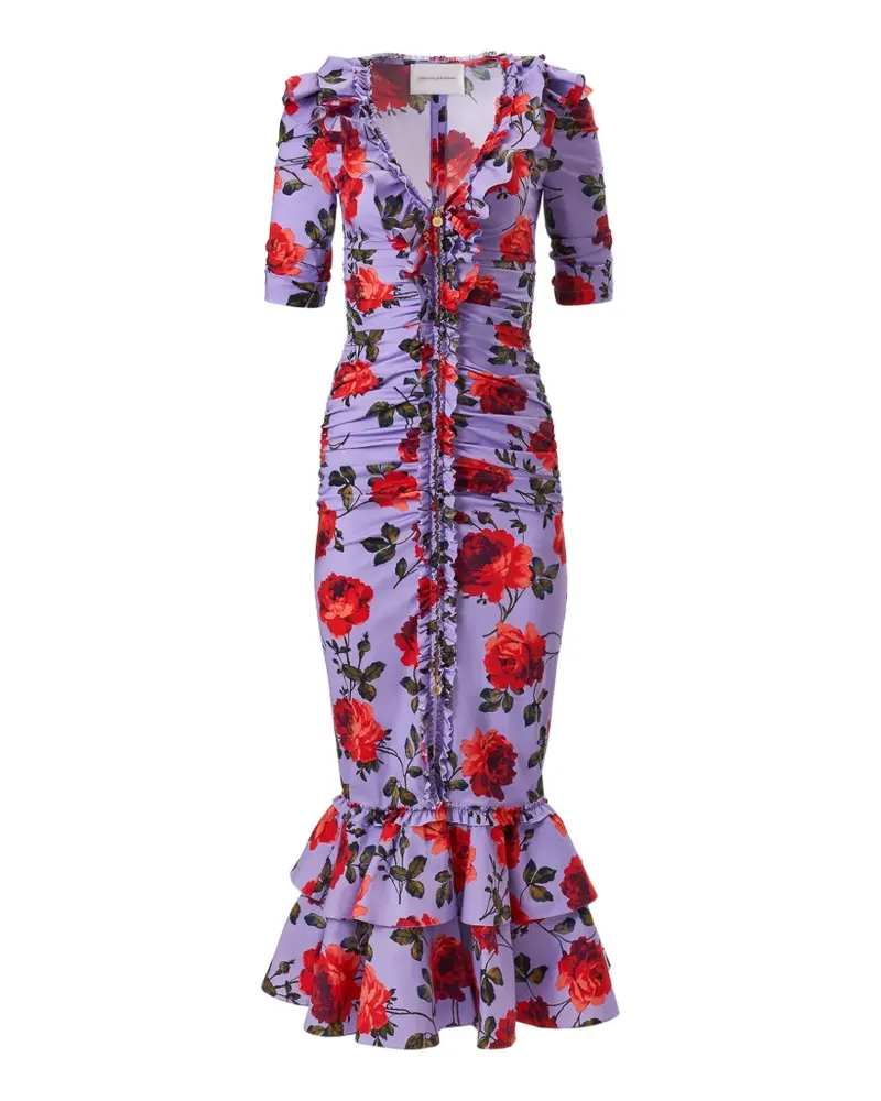 Carolina Herrera New York Midikleid mit Rosenprint - Violett Violett