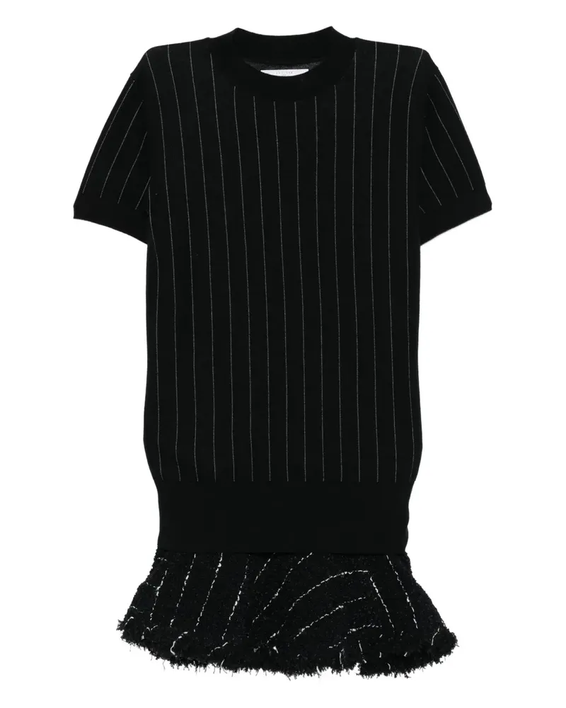 Sacai Gerüschtes Tweed-Kleid - Schwarz Schwarz
