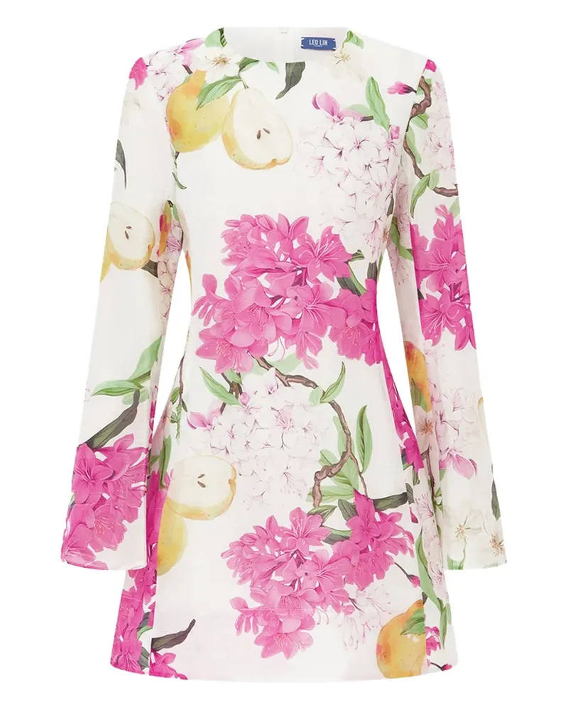 LEO LIN Suzanne bell-sleeve floral mini dress - Weiß Weiß