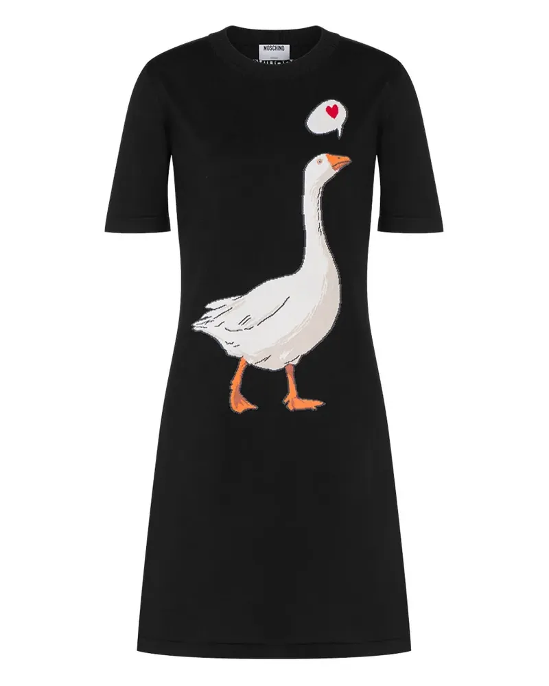 Moschino Kurzärmeliges Kleid mit Gänse-Print - Schwarz Schwarz