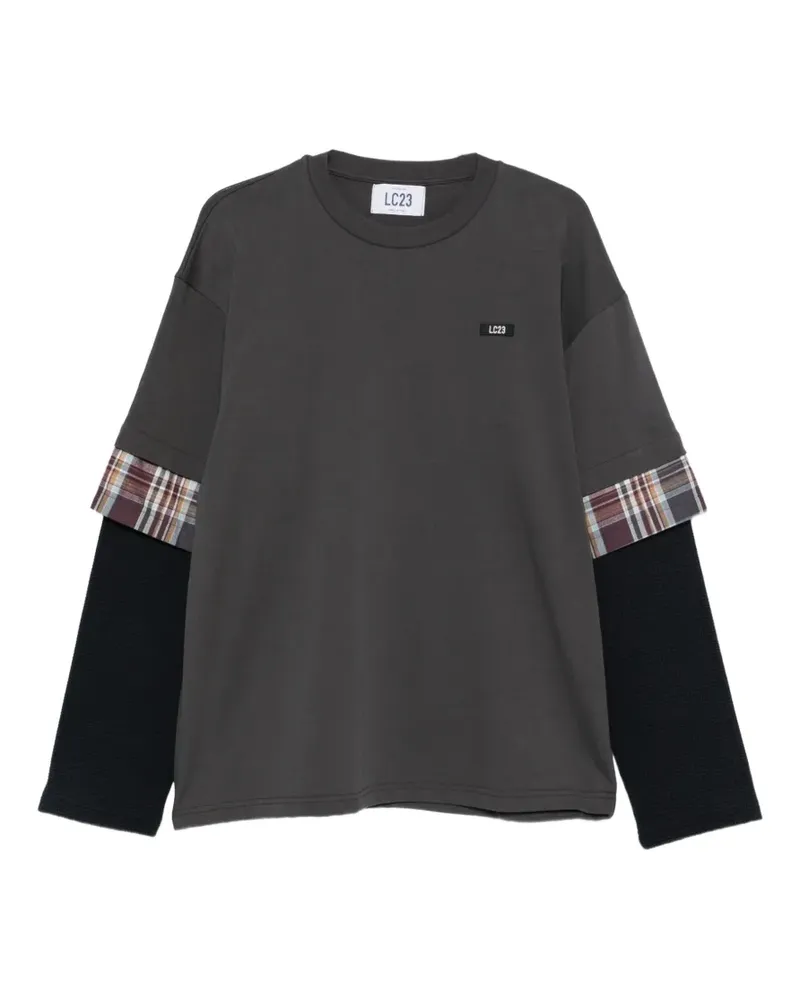 LC23 layered check-print T-shirt - Grau Grau