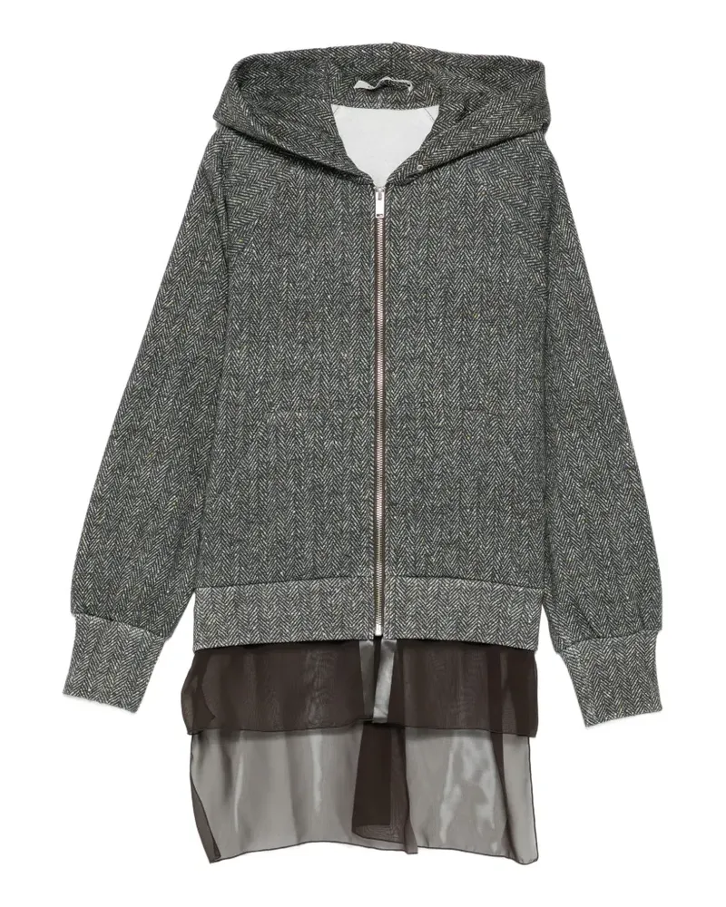 Undercover Hoodie im Layering-Look mit Fischgrätenmuster - Grau Grau