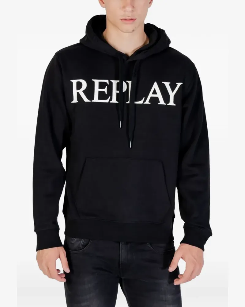 Replay Hoodie mit Logo-Print - Schwarz Schwarz
