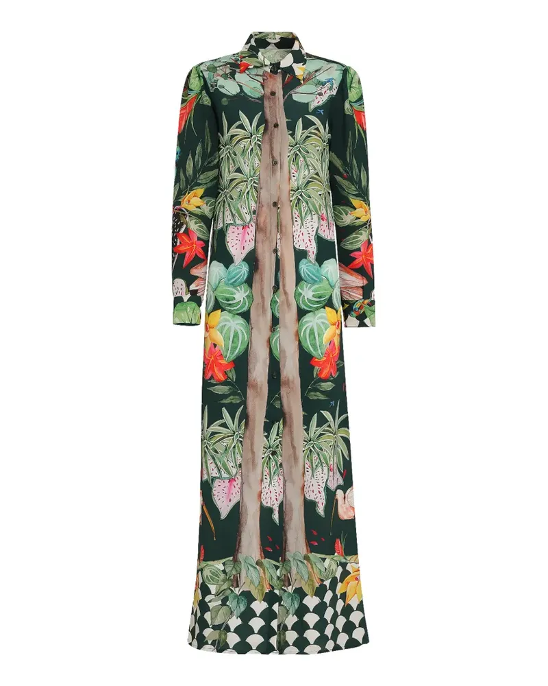 Amir Slama Hemdkleid mit Print aus Seide - Grün Grün
