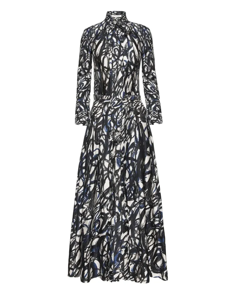 Oscar de la Renta Twill-Midikleid mit abstraktem Print - Weiß Weiß
