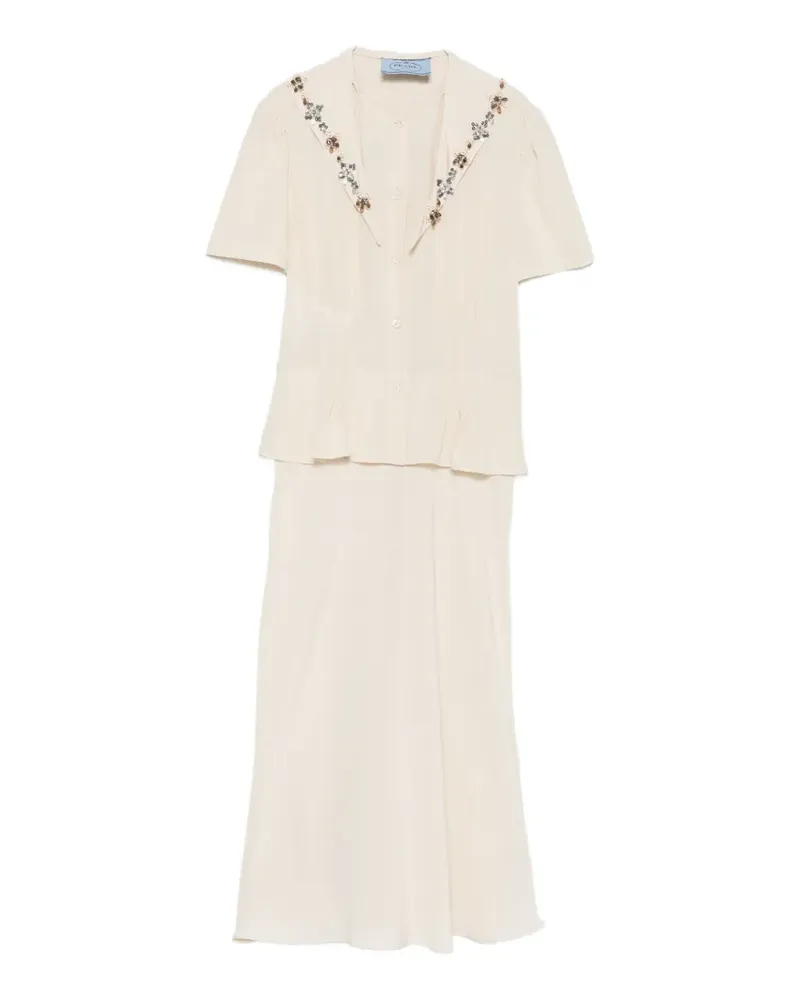 Prada crystal-embellished peplum-waist midi dress - Nude Nude