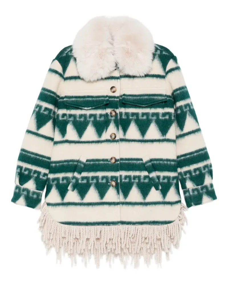 AVA ADORE Faux Fur Fringe Coat - Grün Grün
