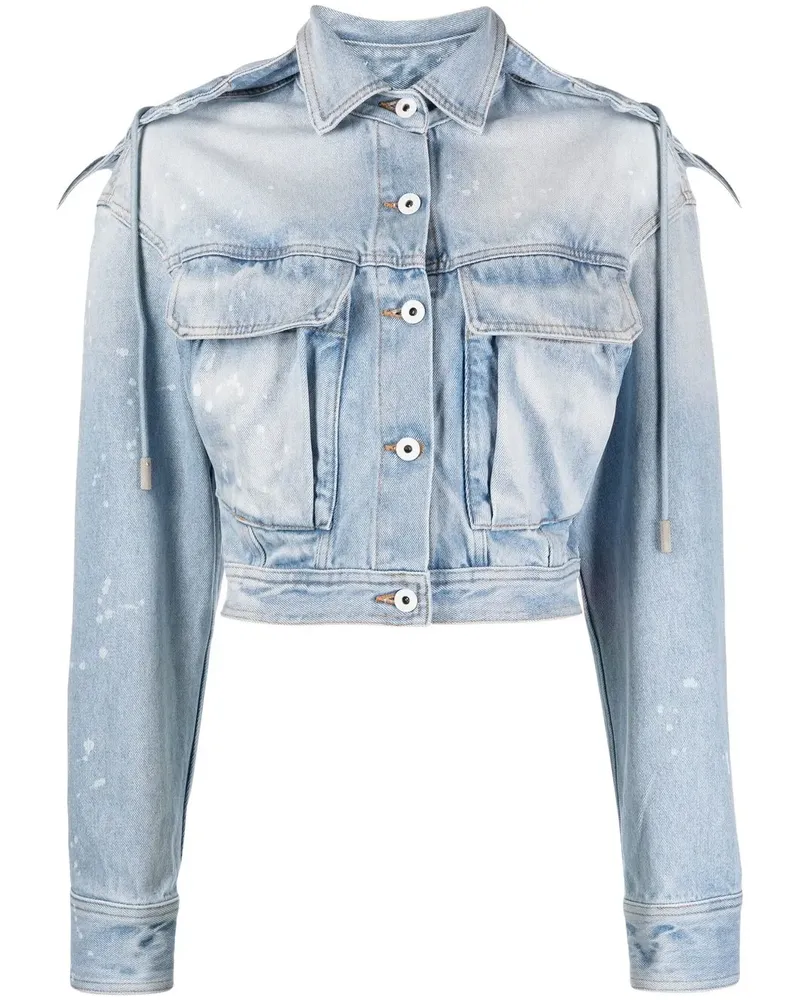 OFF-WHITE Cropped-Jeansjacke in Distressed-Optik - Blau Blau
