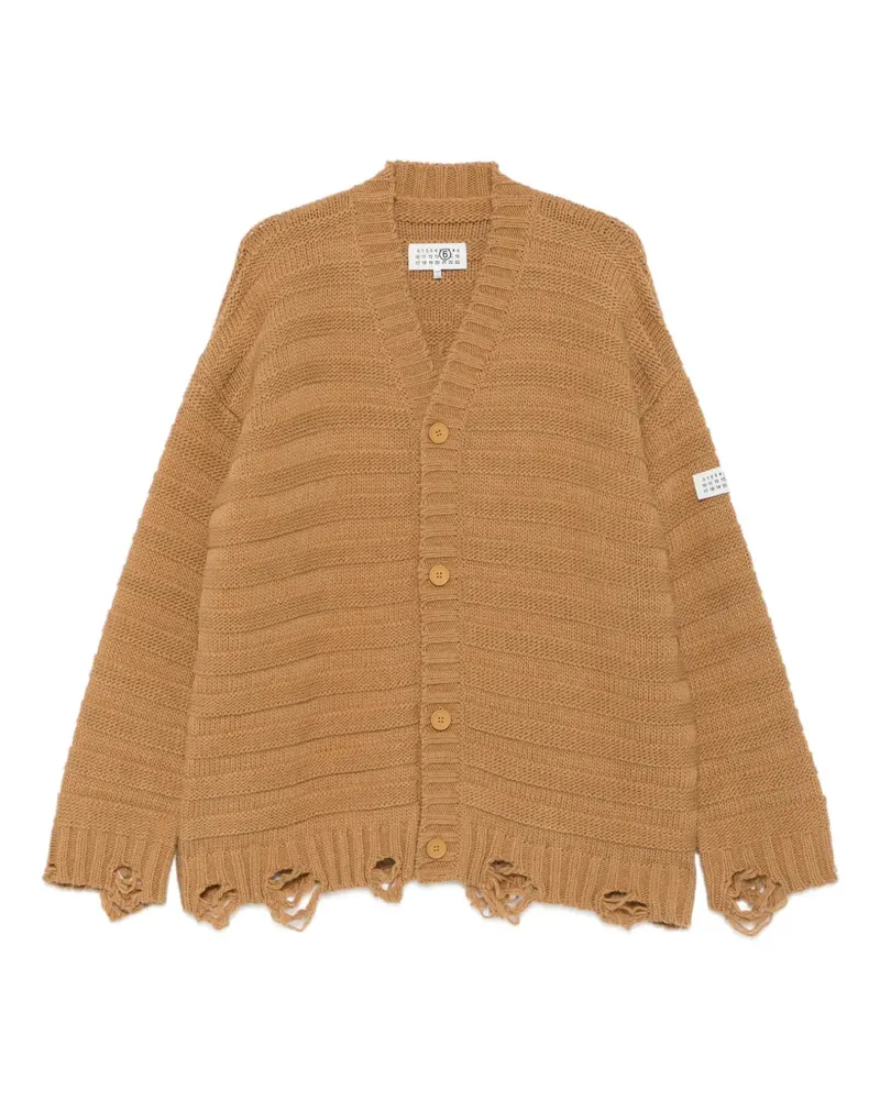 Maison Margiela distressed ribbed-knit cardigan - Nude Nude