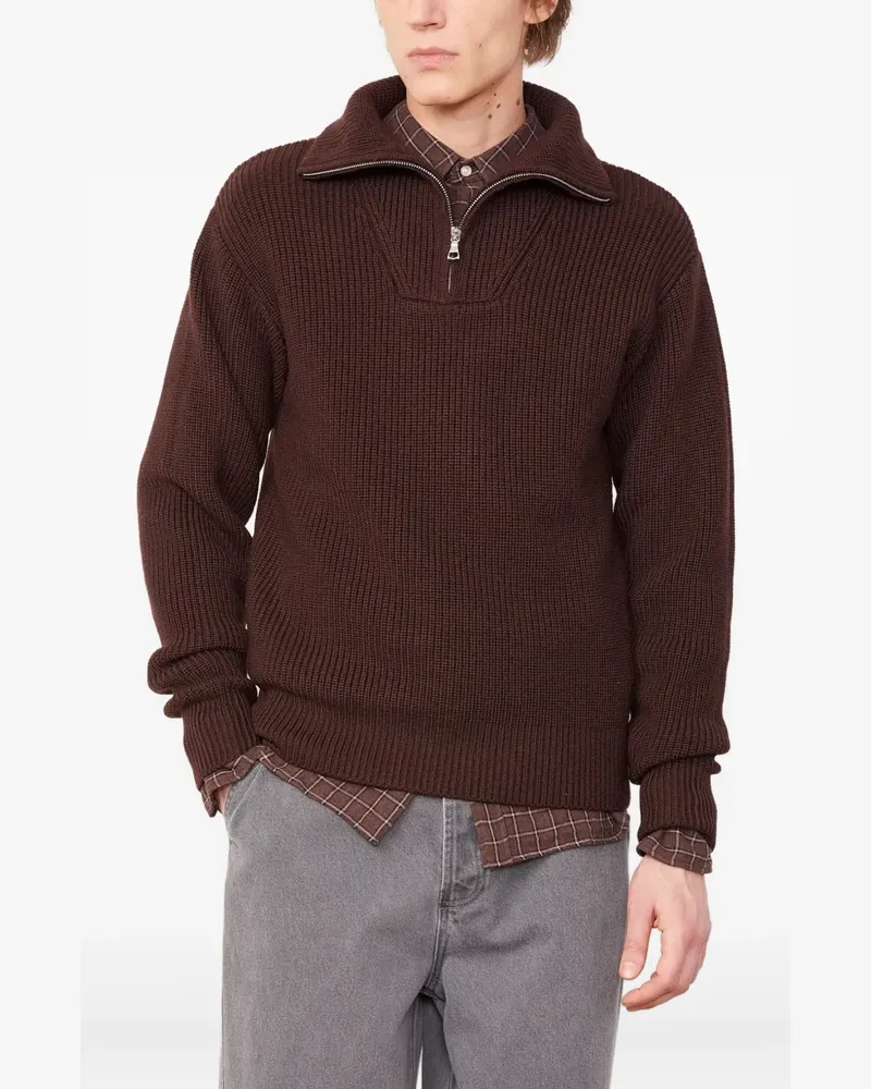 Officine Generale ribbed high-neck half-zip sweater - Braun Braun