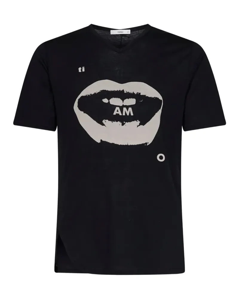Fendi Ti Amo T-Shirt mit seitlichem Schlitz - Schwarz Schwarz