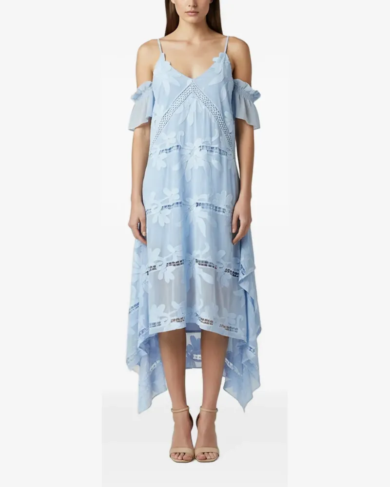 Self-Portrait Schulterfreies Midikleid aus Guipure-Spitze - Blau Blau