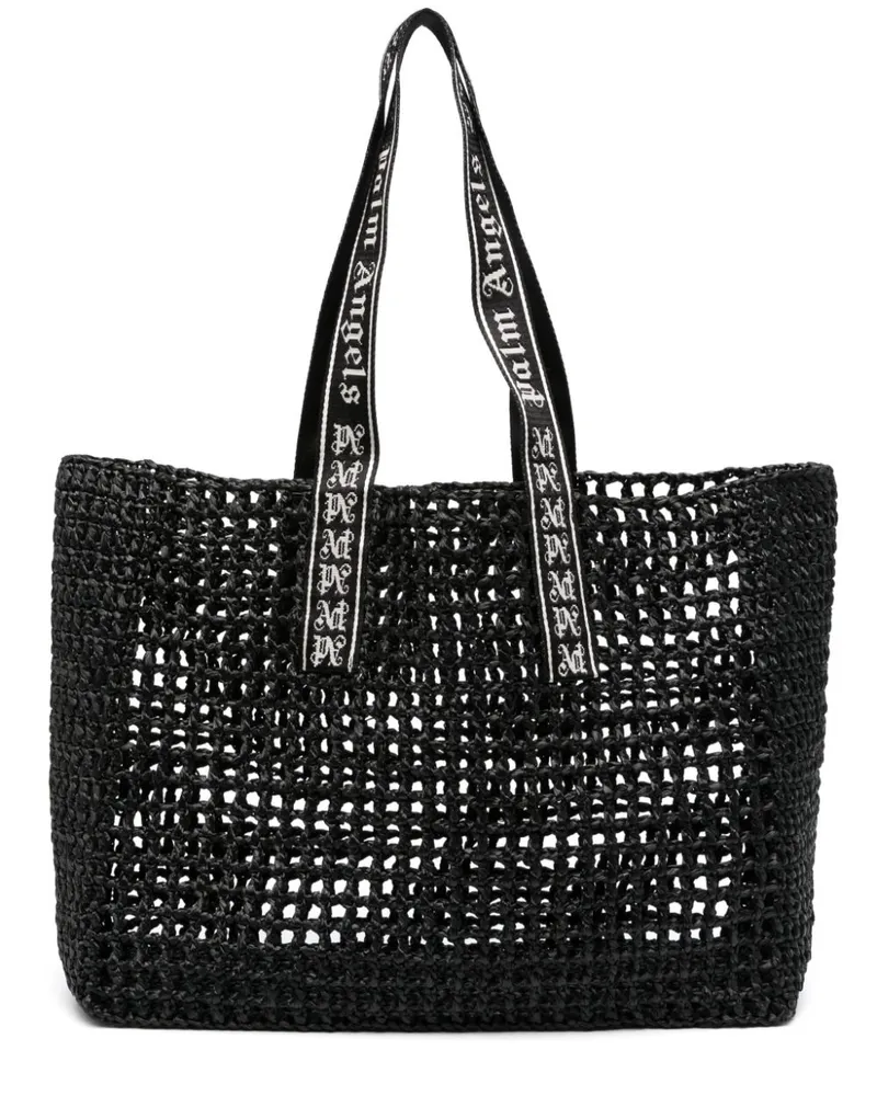 Palm Angels Shopper aus Bast mit Logo-Riemen - Schwarz Schwarz