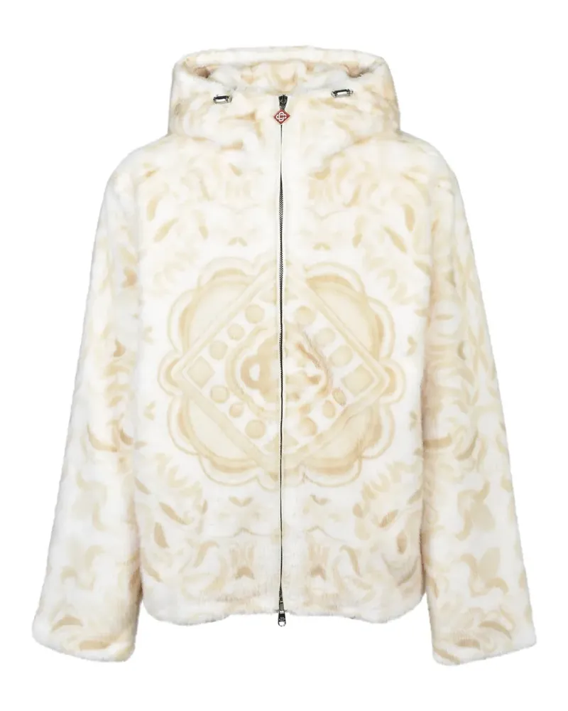 Casablanca Paris graphic-print faux-fur hooded jacket - Weiß Weiß