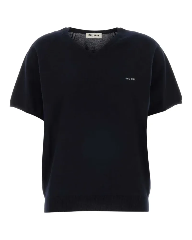 Miu Miu V-neck wool T-shirt - Blau Blau